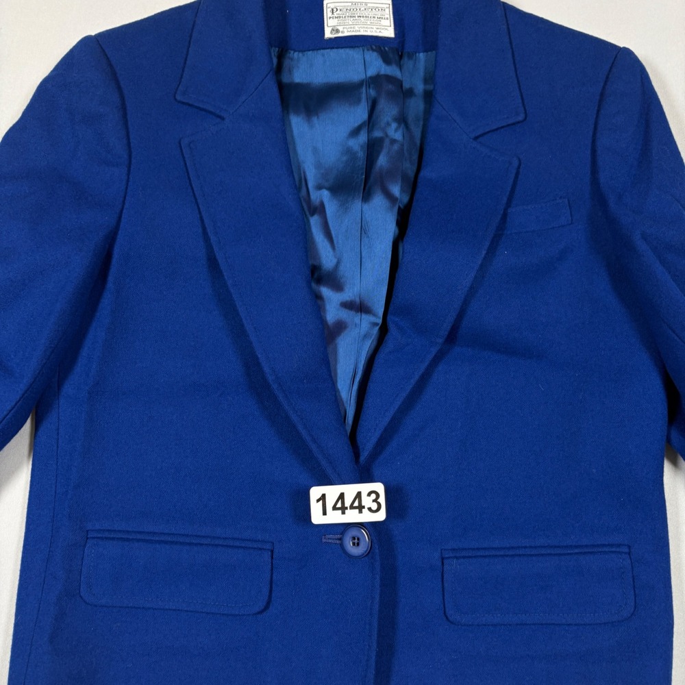 Vtg Miss Pendleton Wool Blazer Jacket Womens Royal Cobalt Blue Crop Small 4 6 - Picture 12 of 12